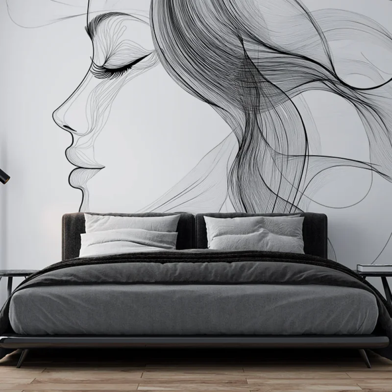 Papier peint contour féminin Silhouette élégante de visage en lignes fluides Super Prix