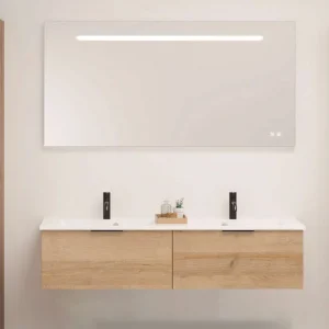 MSV BLANC MAT L136 H32 P45 2 TIROIRS MELAMINE POUR DOUBLE VASQUE - DOM181 Produit De Marque