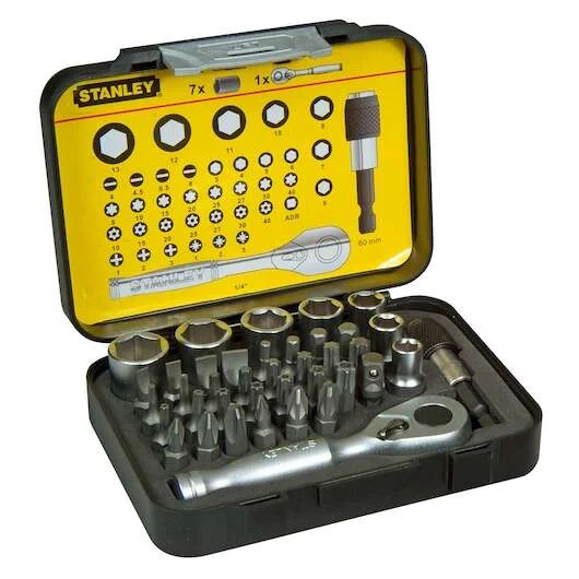 COFFRET D‘EMBOUTS DE VISSAGE 1/4" 25MM + CLÉ A CLIQUET - JEU DE 39 PCS - GAMME PRO - 1-13-906 Solde